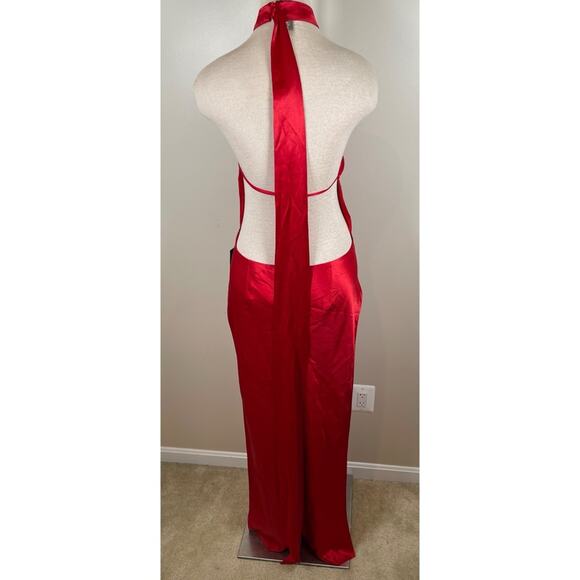 Retrofete Jagger High Slit Halterneck Tie Red Maxi Dress Size Small - Picture 12 of 14